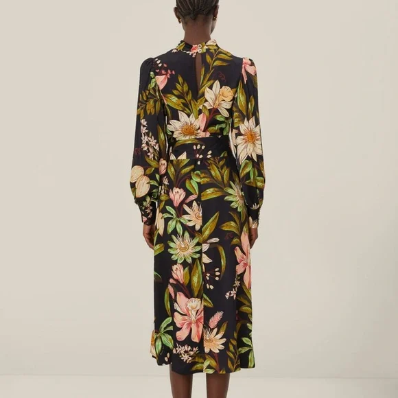 Farm Rio Black Surreal Flowers High Neck Midi Dress - Picture 2 of 8
